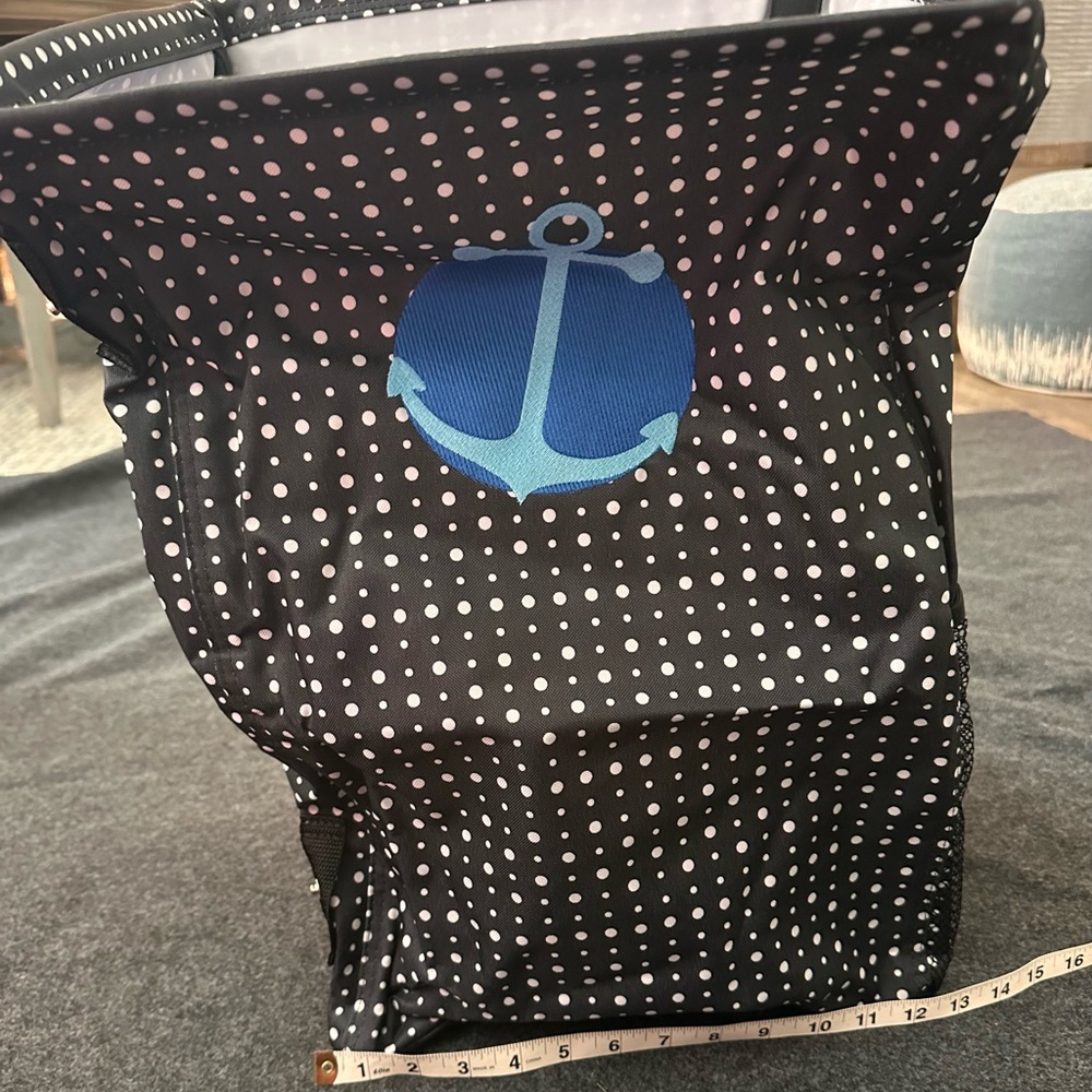 Thirty-One Duo Snap Storage Black Polka Dot with Blue Anchor Accent